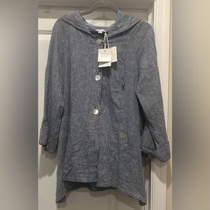 Sigrid Olsen Lagenlook White 100% Linen Hooded Jacket size M